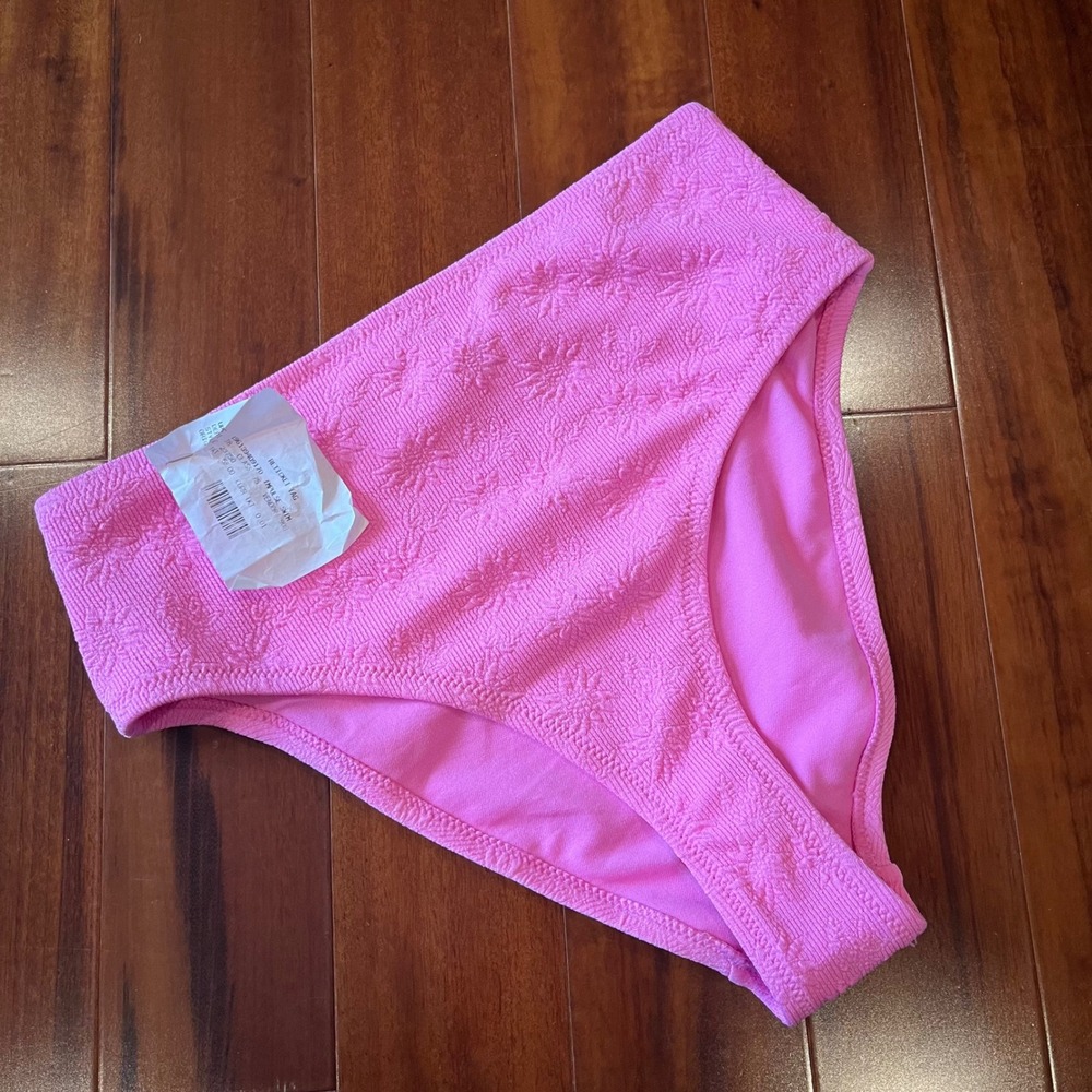 Jessica Simpson Pink Bikni Bottom High Waist Floral Textured Swim New Size Small